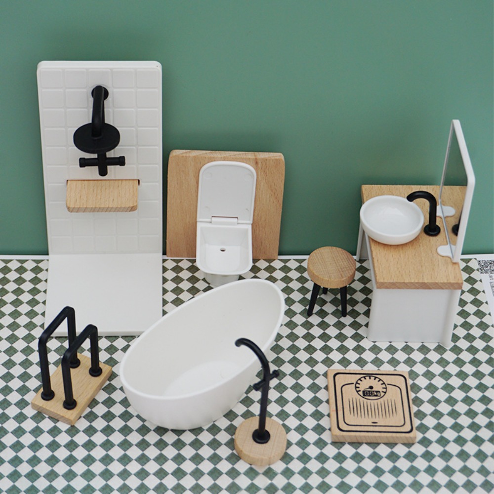 Dollhouse Furniture Set - 1:12 Dollhouse Simulation Bathroom Toy White