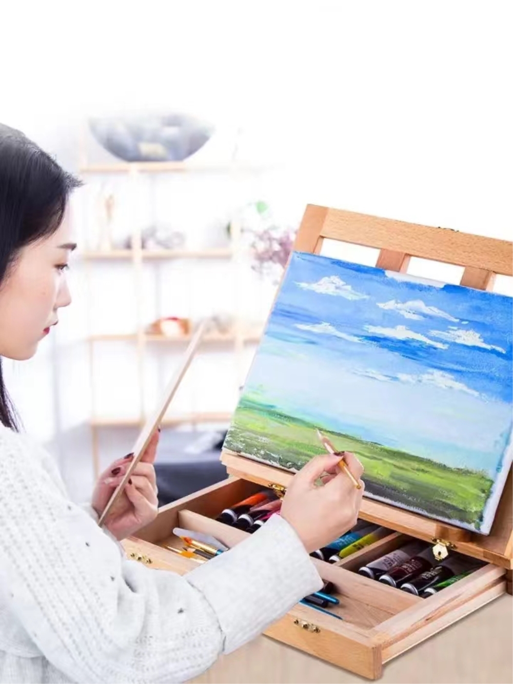 Kids Art Easel - Portable Wooden Table Easel for Artists